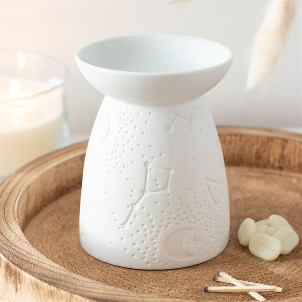 White Ceramic Star Constellation Inlay Essential Oil Burner - White Glaze