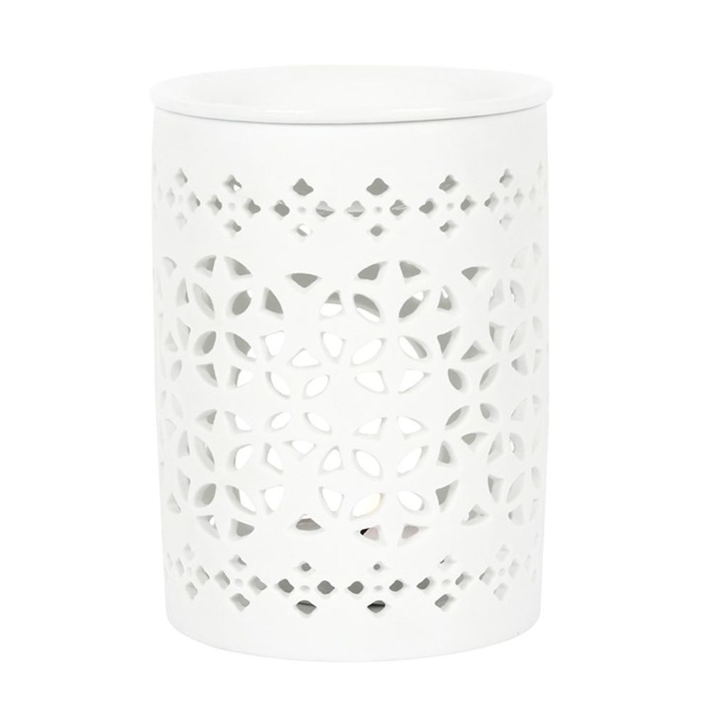 Geometric Cut Out Ceramic Essential Oil Burner - White Matte Glaze