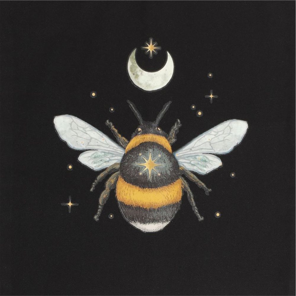 Black Poly-Cotton Tote Bag - Bee and Crescent Moon