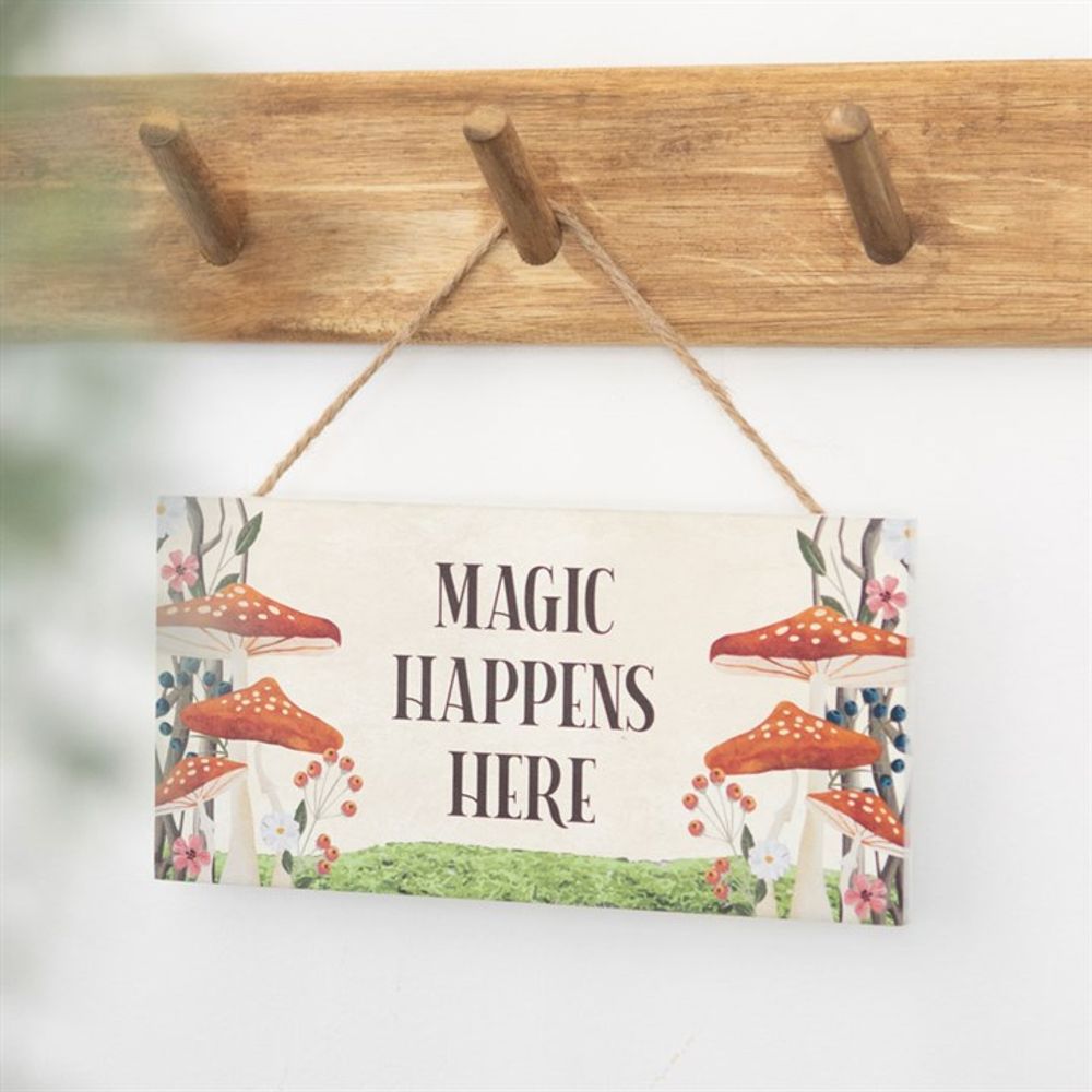 Mushroom Hanging Sign Garden Decor - Magic Happens Here