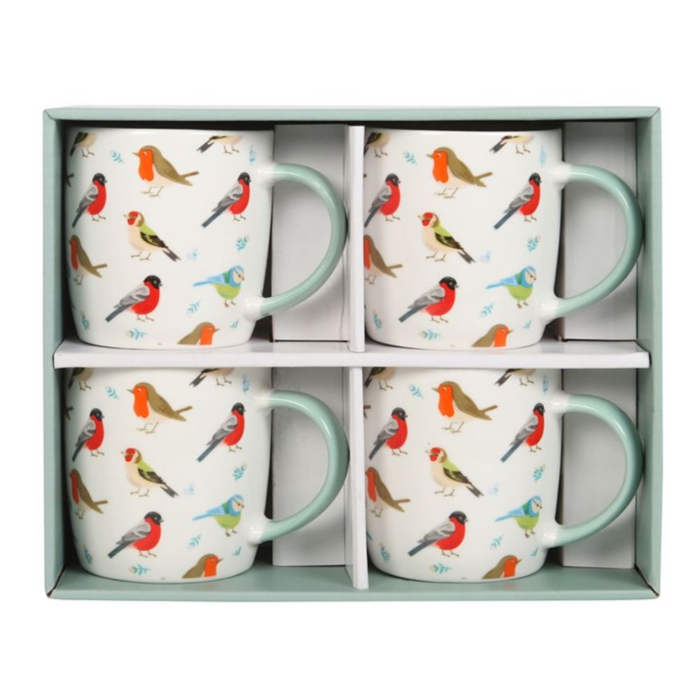 Illustrated English Garden Birds Set of 4 Ceramic Mugs