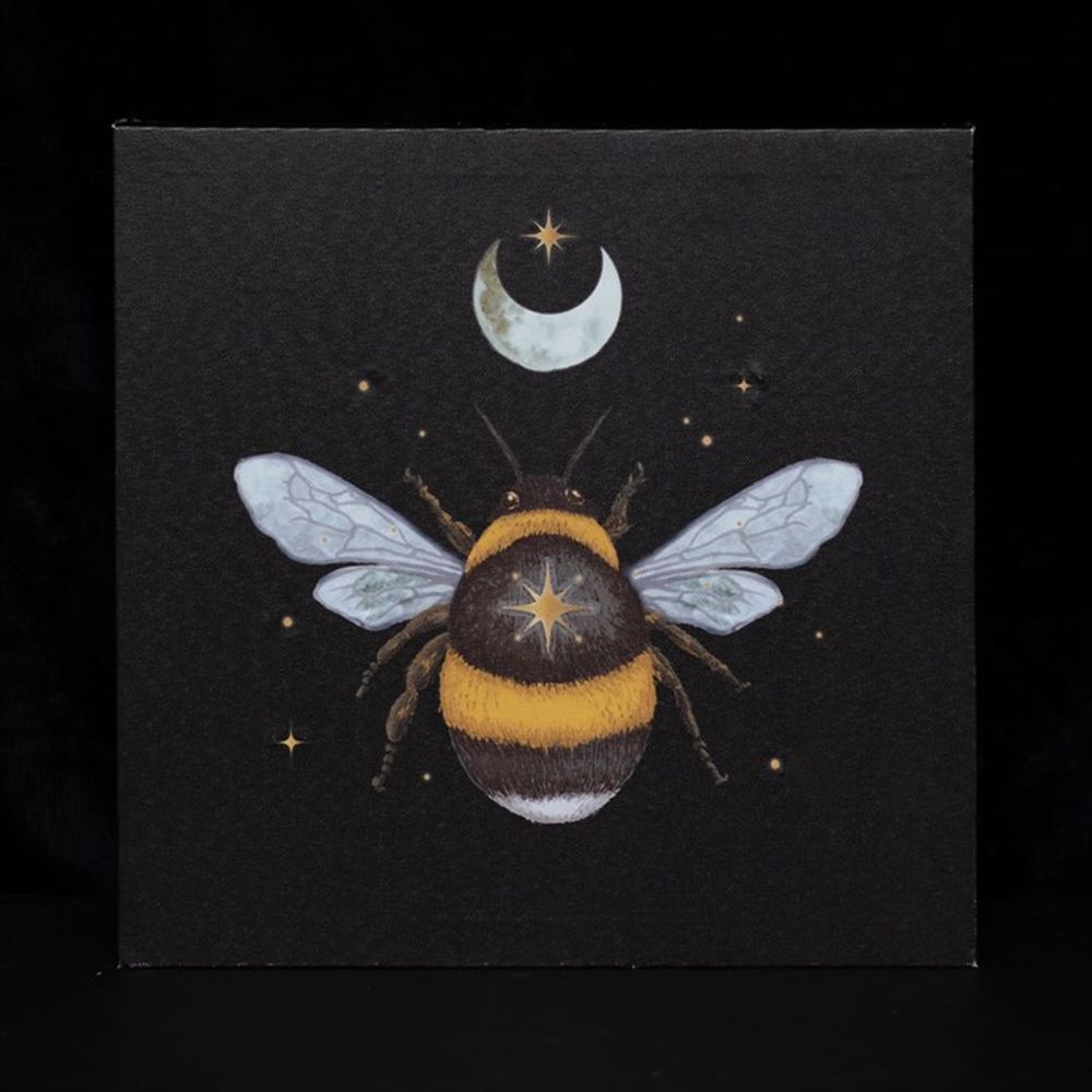 Honey Bee and Moon Light Up Canvas Plaque - Battery Powered