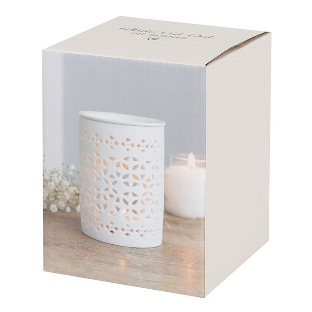 Geometric Cut Out Ceramic Essential Oil Burner - White Matte Glaze