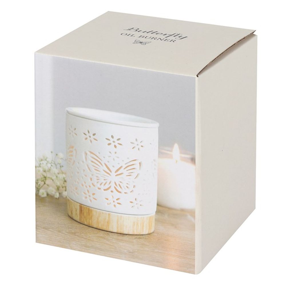 Ceramic Butterfly Cut-Out Essential Oil Burner - Matte White