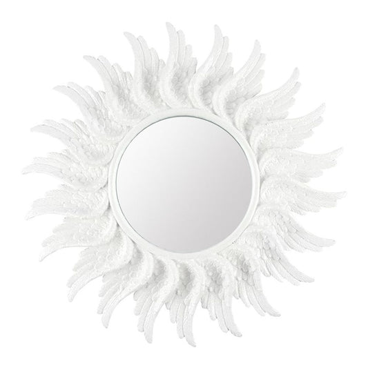 Framed Round Glitter Angel Wing Mirror - White Frame 47cm