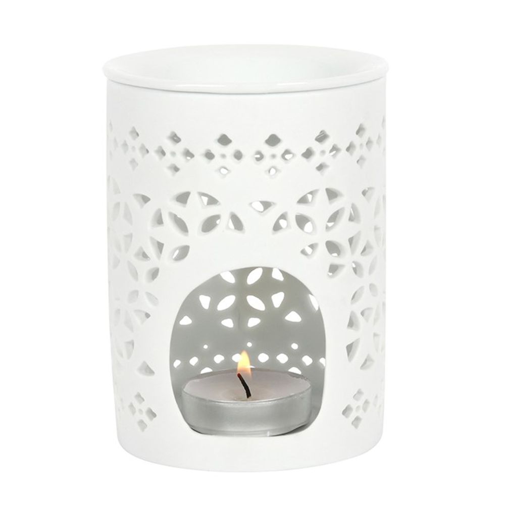 Geometric Cut Out Ceramic Essential Oil Burner - White Matte Glaze