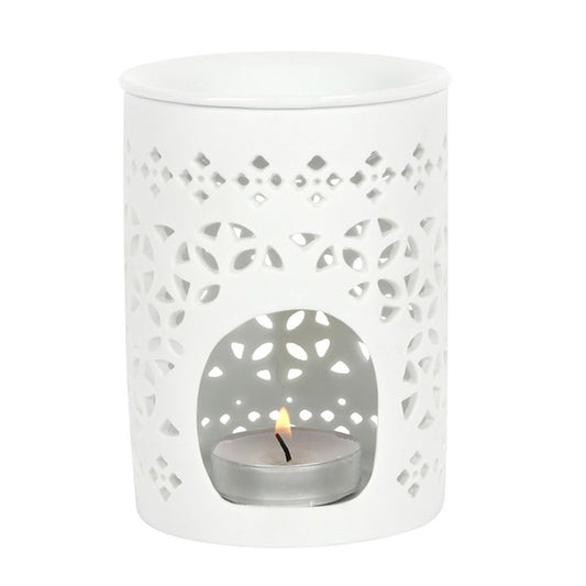 Geometric Cut Out Ceramic Essential Oil Burner - White Matte Glaze