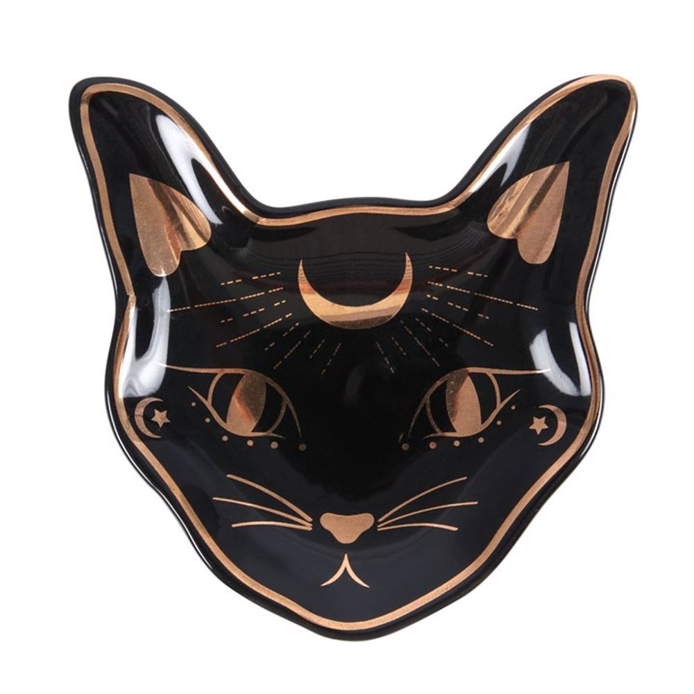 Black and Gold Foil Cat Head Trinket or Jewelry Dish