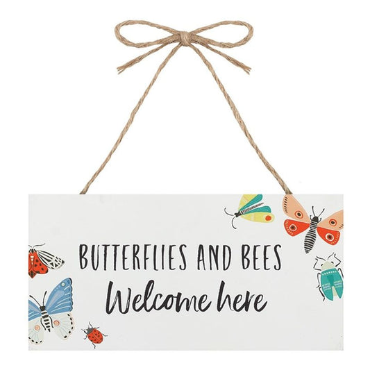 Garden Decor Hanging Sign - Bees and Butterflies Welcome Here