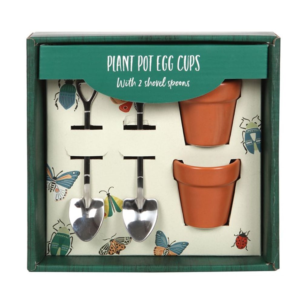 Cute Egg Cup Gardeners Gift Set - Plant Pots with Shovel Spoons